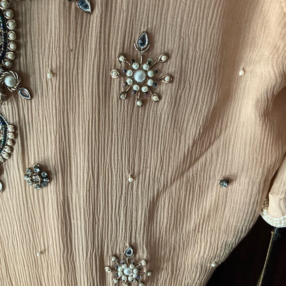 Pakistani designer chiffon kameez (shirt) embroidered with beads and pearlwork - Picture 7 of 14